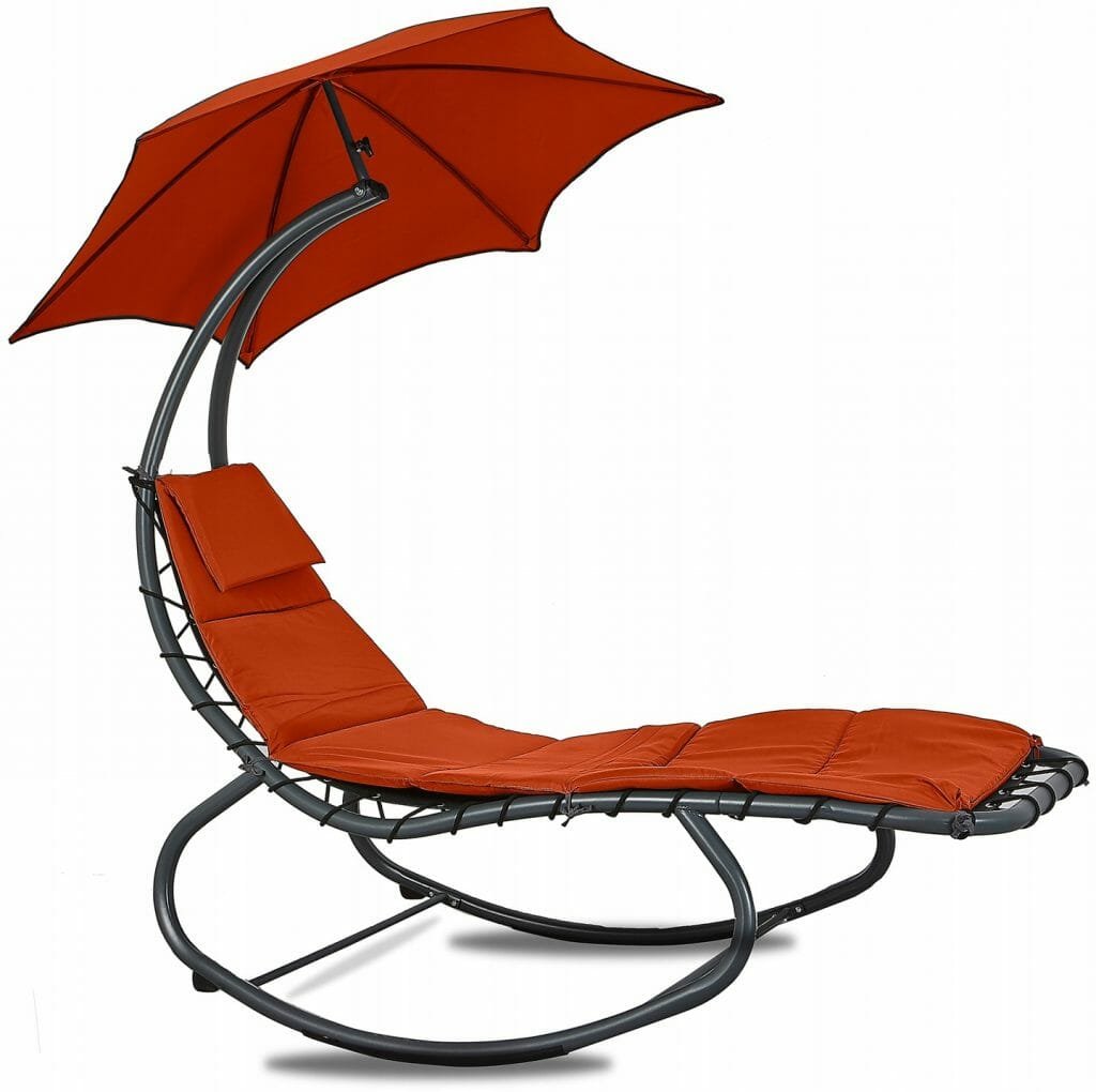 Šiuolaikinė sodo supamoji kėdė su „Linder Exclusiv MC4356 RED“ skėčiu